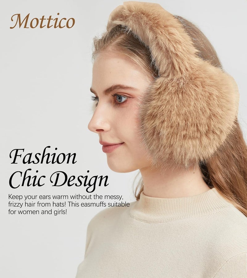 Mottico Winter Ear muffs for Women Men, Fluffy Ear Warmer with Thick Faux Ear Covers, Foldable for Convenience! - Image 2